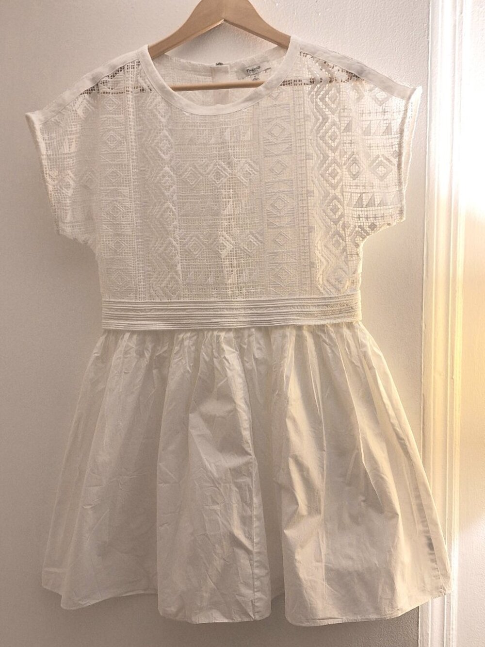 Madewell White Eyelet Lace Pleated Short Sleeves Dress Size 8